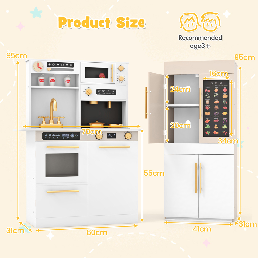 Costway Kids White 2 Piece Kitchen Play Set with Refrigerator Image 8