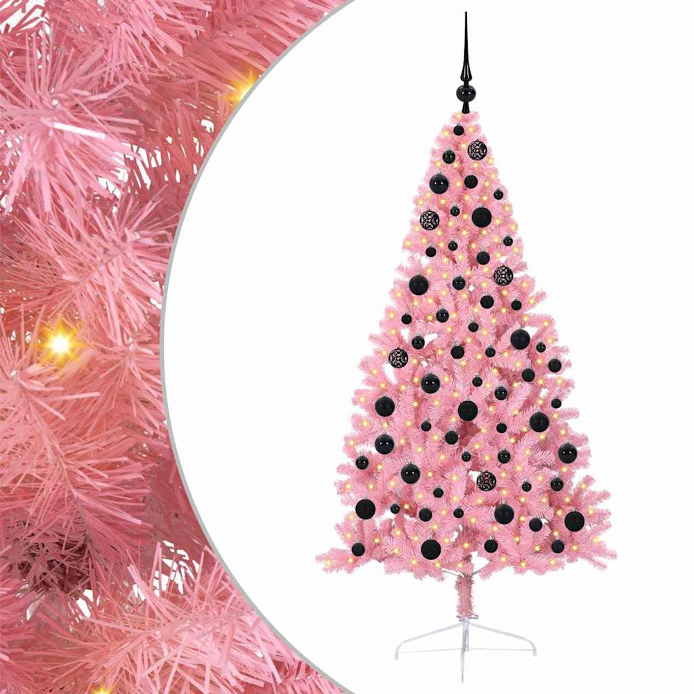 vidaXL Pre-Lit Black Bauble Pink Artificial Christmas Tree 6ft Image 6