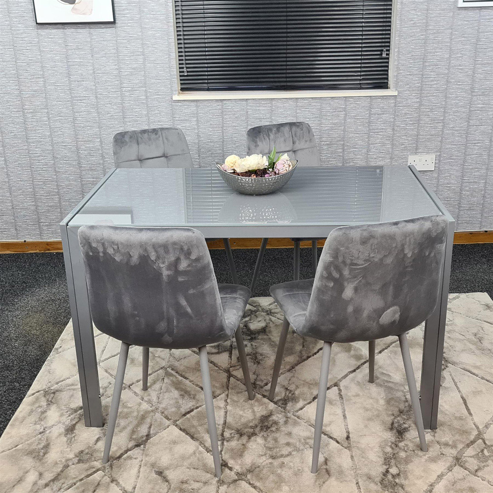 Kosy Koala 4 Seater Glass and Tufted Velvet Dining Set Grey Image 3