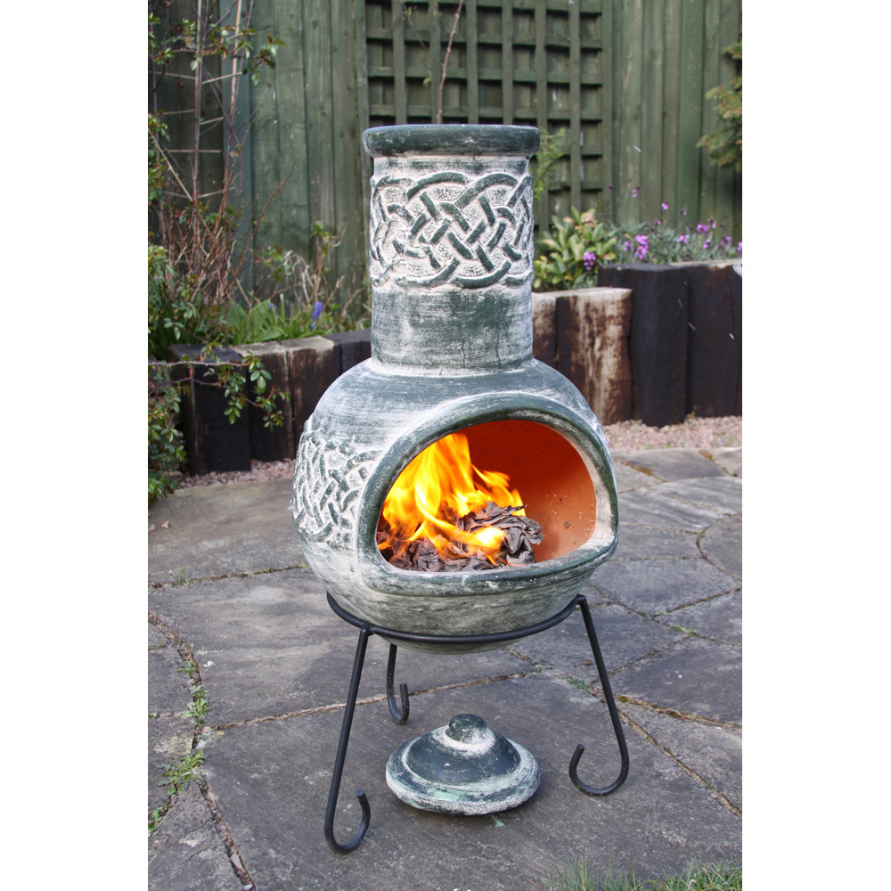 Gardeco Edyth Medium Celtic Theme Mexican Chimenea with Stand and Lid Image 4