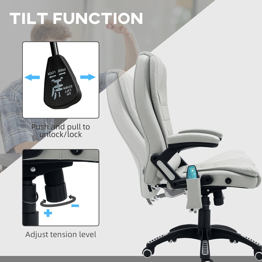 Portland Light Grey Faux Leather Vibration Massage and Heat Recliner Office Chair Image 8