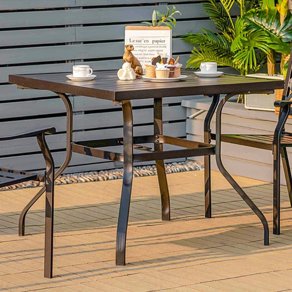 Costway 4 Seater Black Outdoor Square Dining Table with Umbrella Pole Hole Image 1