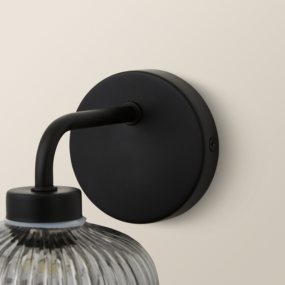 ValueLights Amaia Matt Black Smoked Ribbed Glass LED Wall Light Image 3