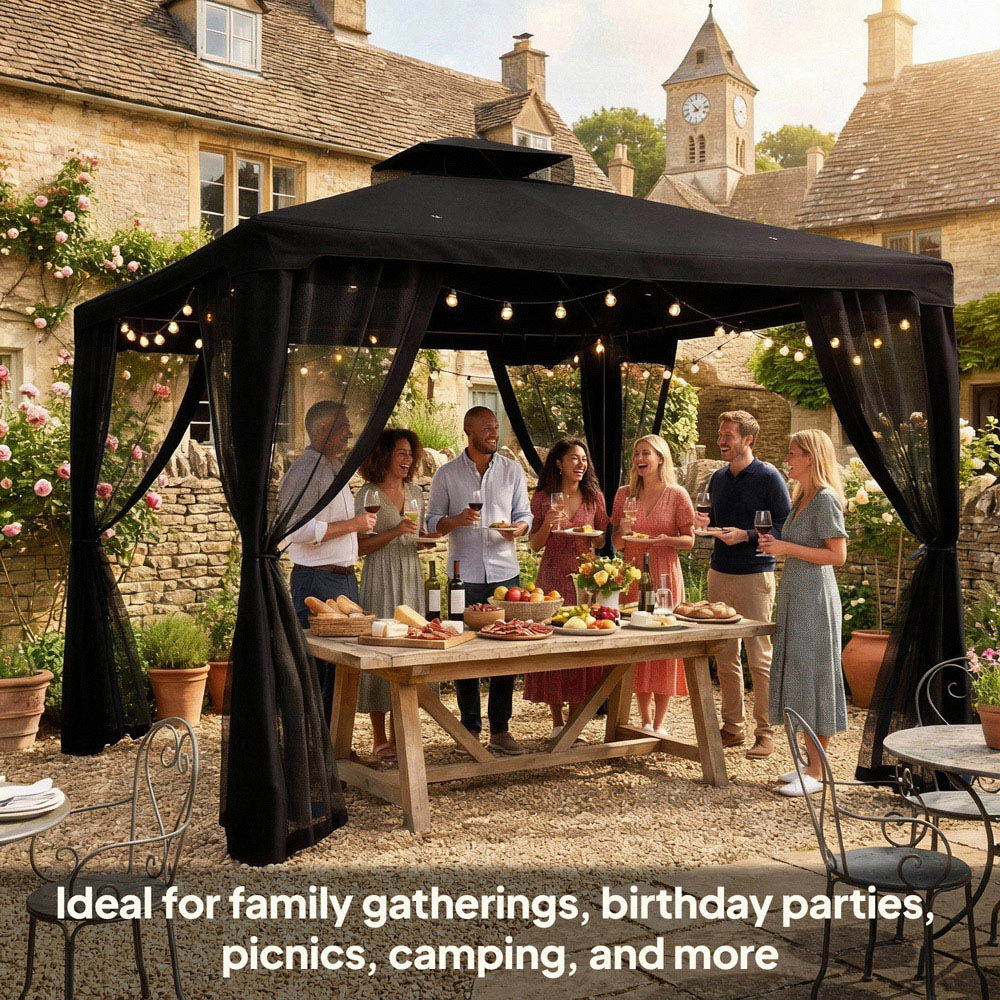 Outsunny 3 x 3m Black 2-Tier Roof Metal Garden Gazebo Image 7