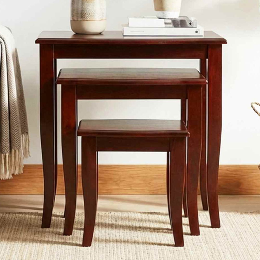 vidaXL Brown Solid Mahogany Wood Nest of Tables Set of 3 Image 1