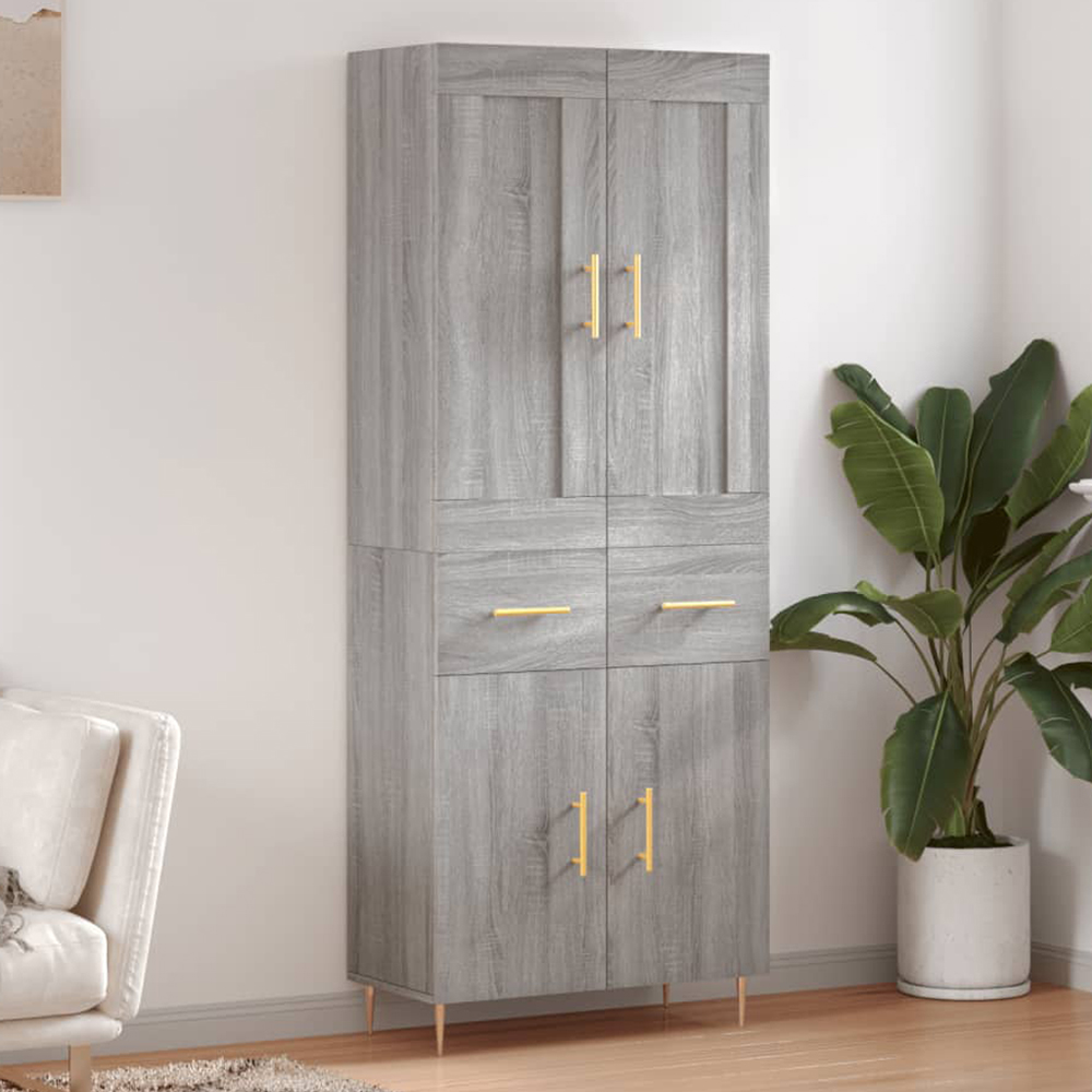 vidaXL 4 Door Grey Sonoma Highboard with Metal Handles and Legs Image 1