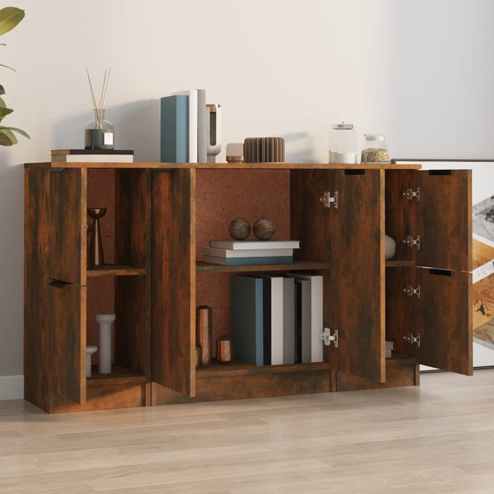 vidaXL 6 Door Smoked Oak Sideboard Set of 3 Image 1