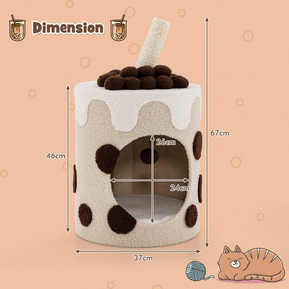 Costway Coffee Bubble Tea Cat Tree Tower with Scratching Post 37cm Image 9