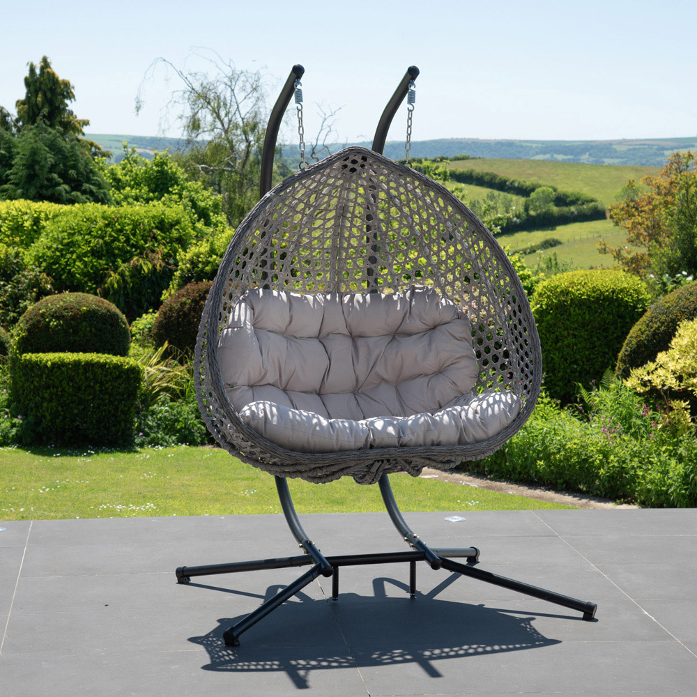 Artemis Home Alston 2 Seater Light Grey Garden Hanging Egg Chair Image 5