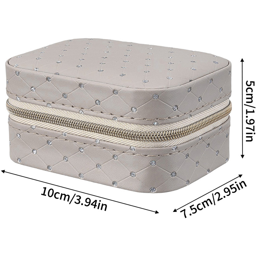 Living and Home Grey PU Leather Rhinestone Detailing Travel Jewellery Box Image 8