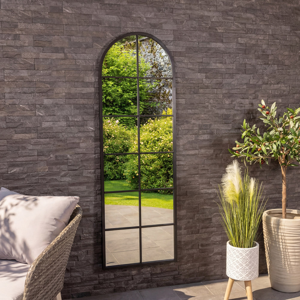 Charles Bentley Bern Black Arch Window Outdoor Wall Mirror 165 x 55cm Image 4