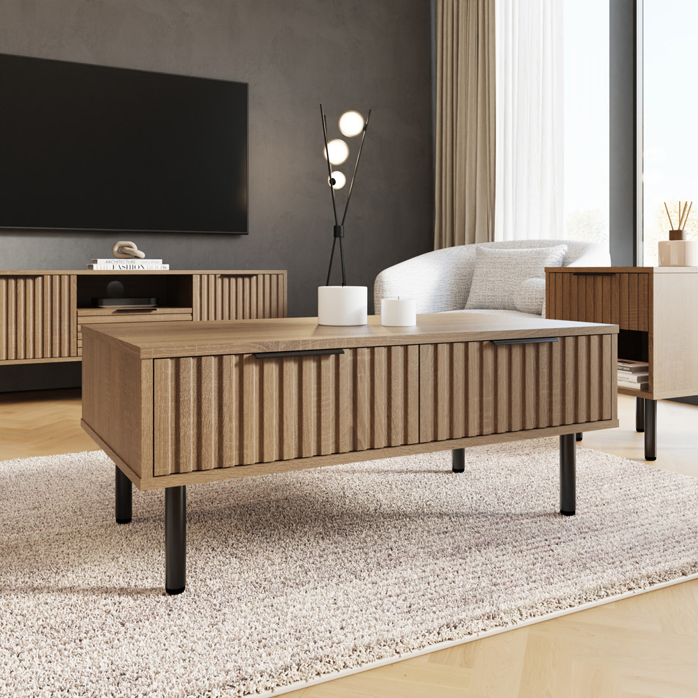 GFW Nervata 2 Drawer Oak Coffee Table Image 6