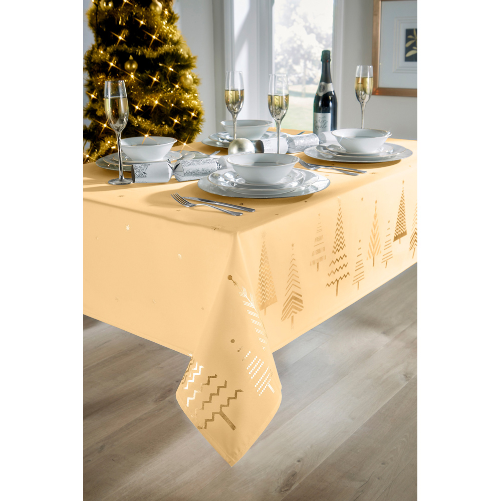 Christmas Story Cream and Gold Christmas Tree Tablecloth 274 x 132cm Image 3