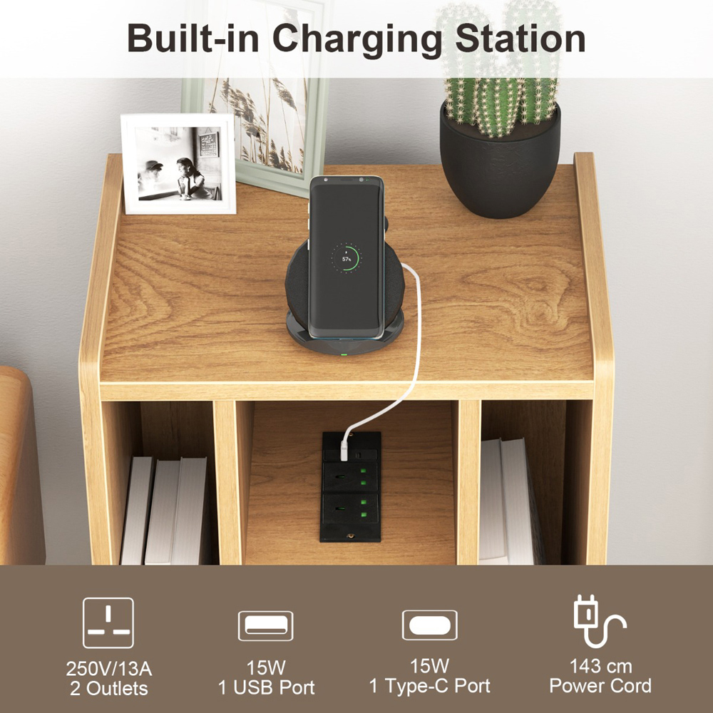 Costway 4 Shelf Natural Record Player Stand with Power Outlet Image 7