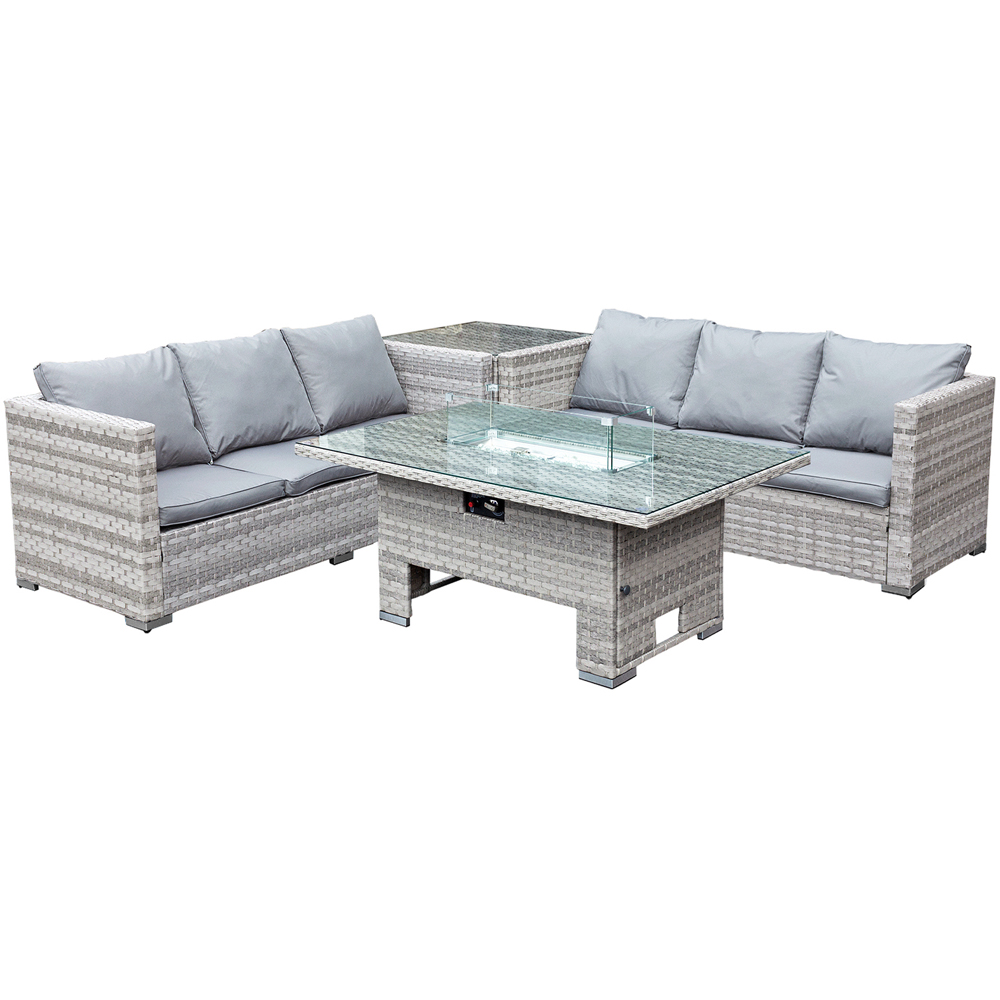 Oseasons Malta 6 Seater Dove Grey Rattan Rising Firepit Corner Sofa Set Image 2