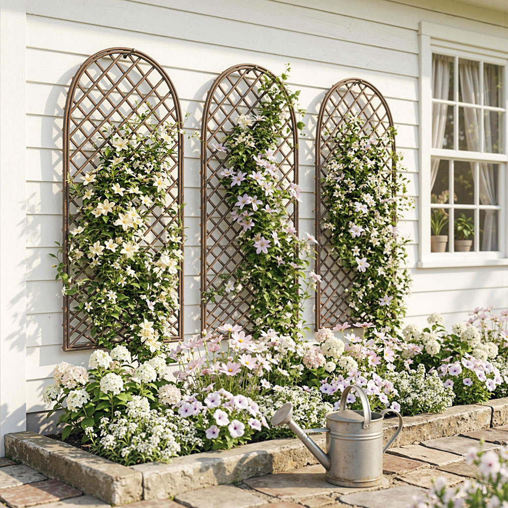 Outsunny 4 x 1ft Natural Wicker Garden Arch Trellis with Dome Top Set of 3 Image 2