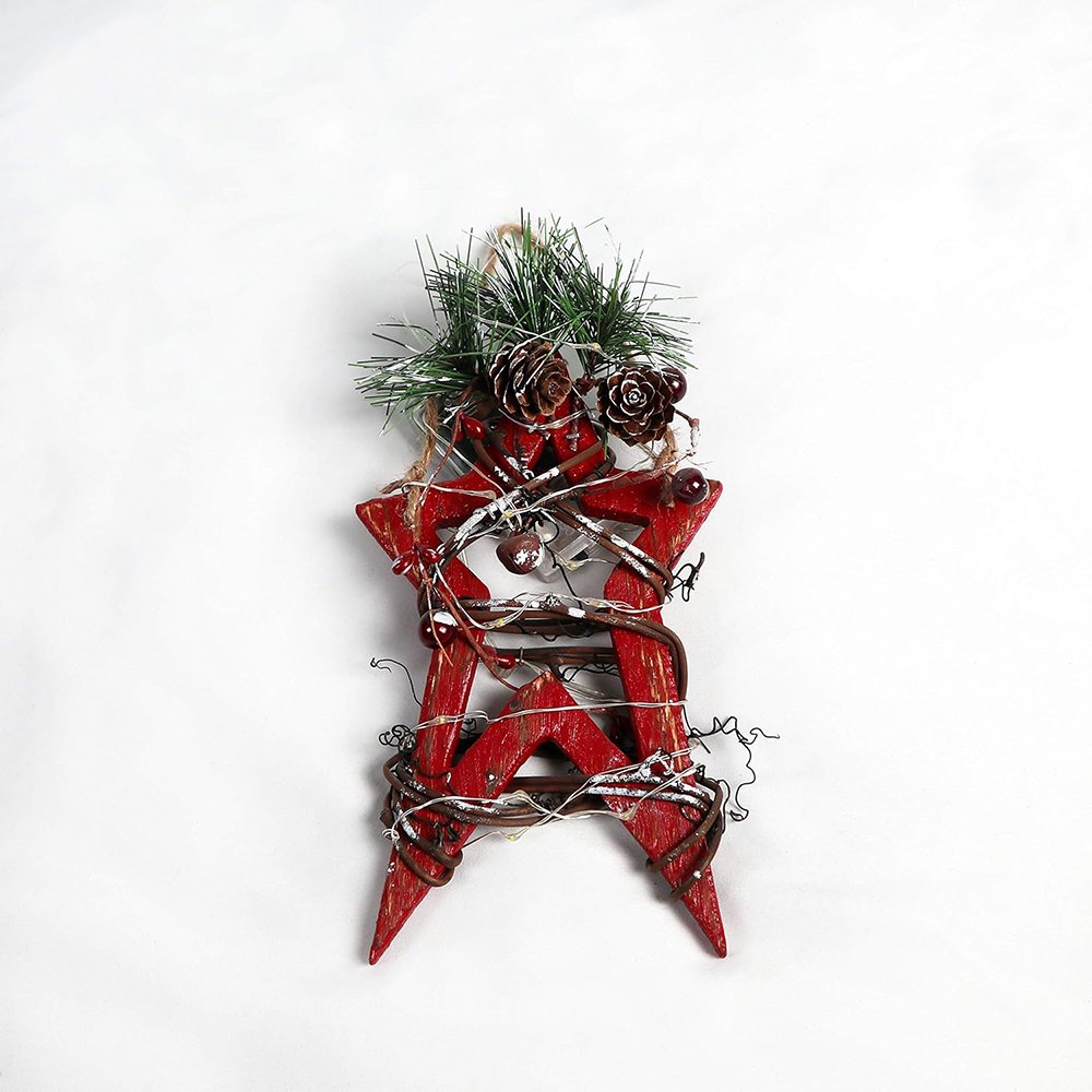 Shatchi Red Wooden Star 15 Warm White LED Christmas Decoration 20cm Image 3