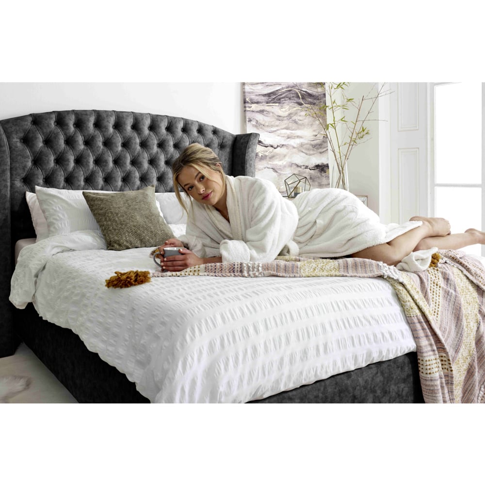 Eleganza Roseland Small Double Granite Oakland Fabric Bed Frame with Chesterfield Headboard Image 4