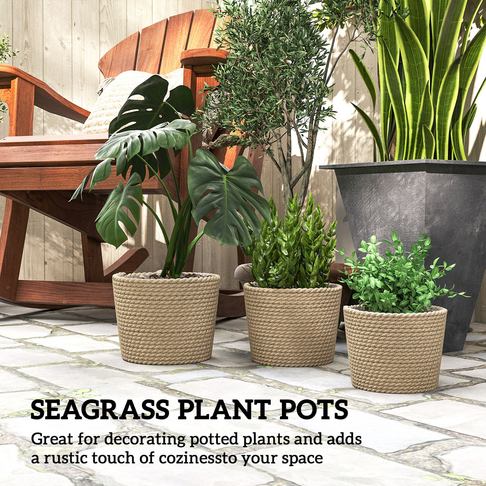 Outsunny Natural Bohemian Style Seagrass Plant Pot Set of 3 Image 7
