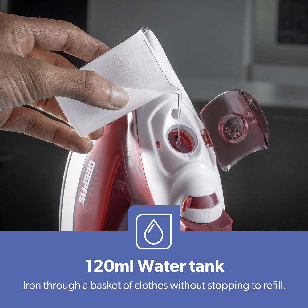 Geepas GSI7783UK-RD Red Fast Heat Up Steam Iron 1800W Image 4
