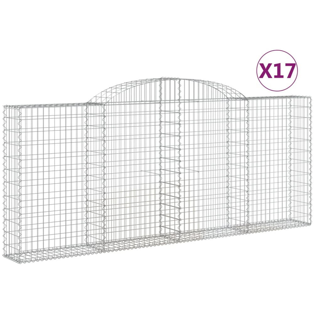 vidaXL Silver Galvanised Iron Arched Gabion Basket 120/140 x 30 x 300cm 17 Pack Image 2
