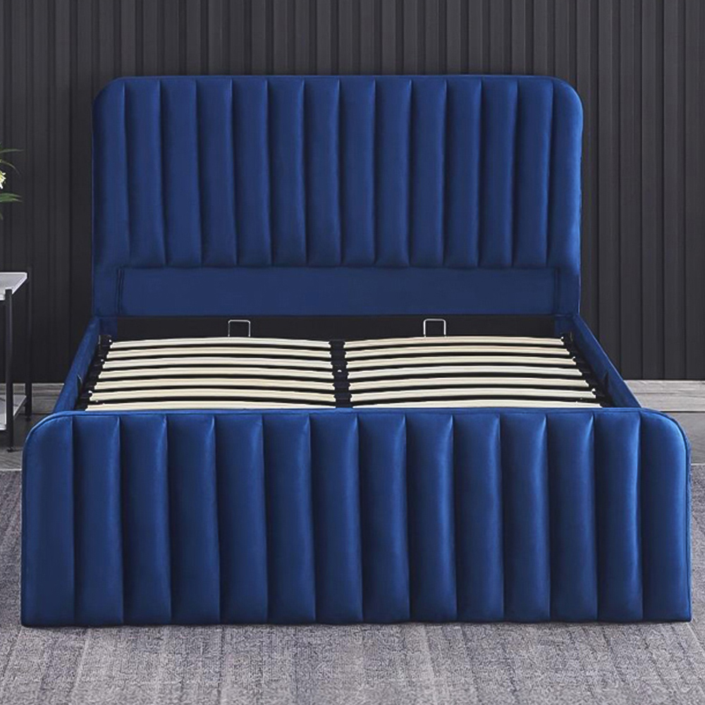 Kosy Koala Big Double Blue Velvet Ottoman Storage Bed Image 1