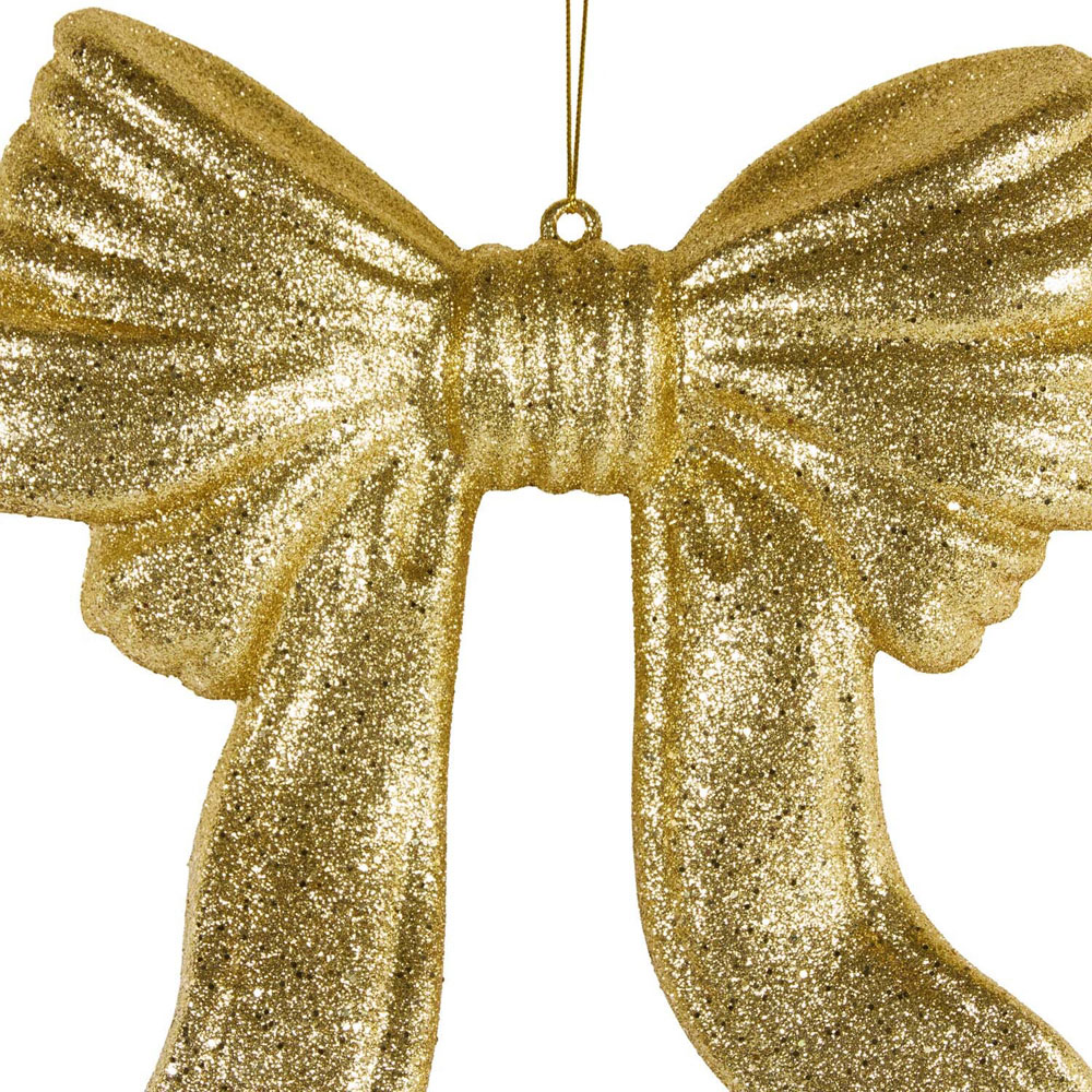 Glitter Finish Bow Hanging Decoration Gold Image 4