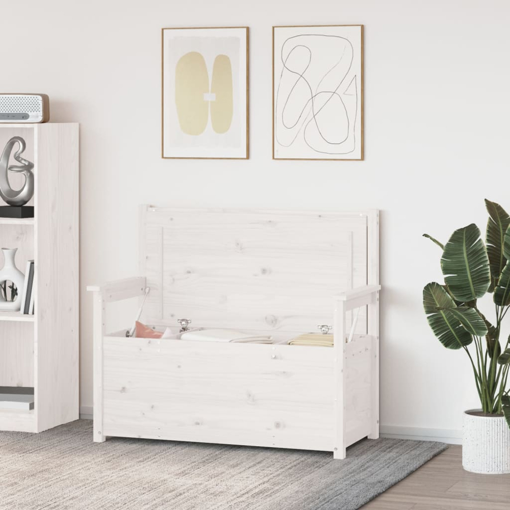 vidaXL White Solid Wood Pine Storage Bench 112.5 x 51.5 x 96.5cm Image 7