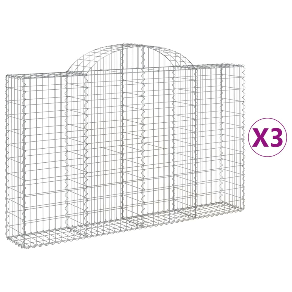 vidaXL Silver Galvanised Iron Arched Gabion Basket 200 x 30 x 120/140cm 3 Pack Image 2