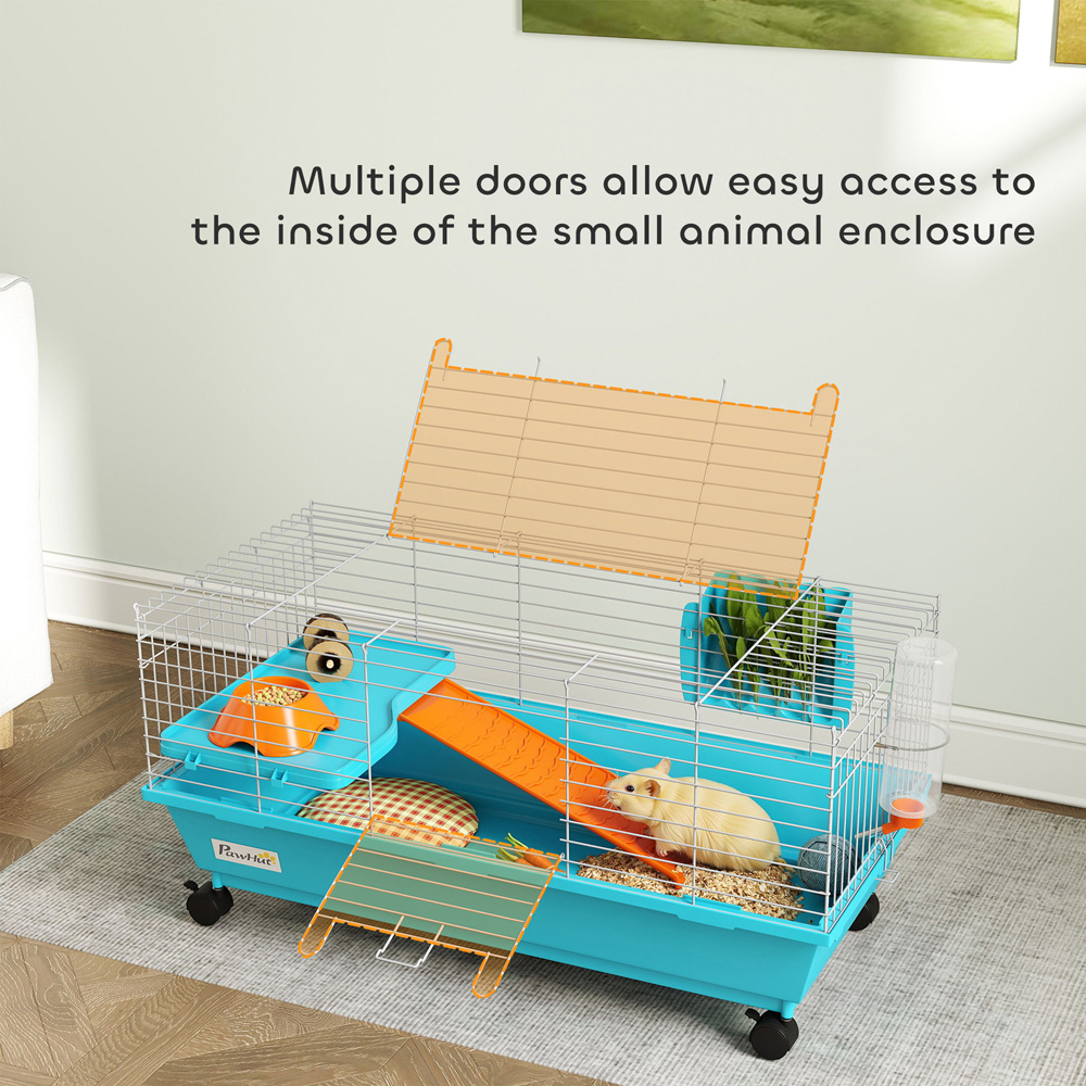 PawHut Small Animal Cage with Wheels and Water Bottle Image 6
