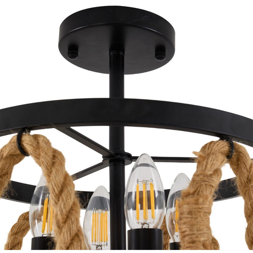 Living and Home 4 Light Black Metal and Hemp Rope E14 Ceiling Light Image 7