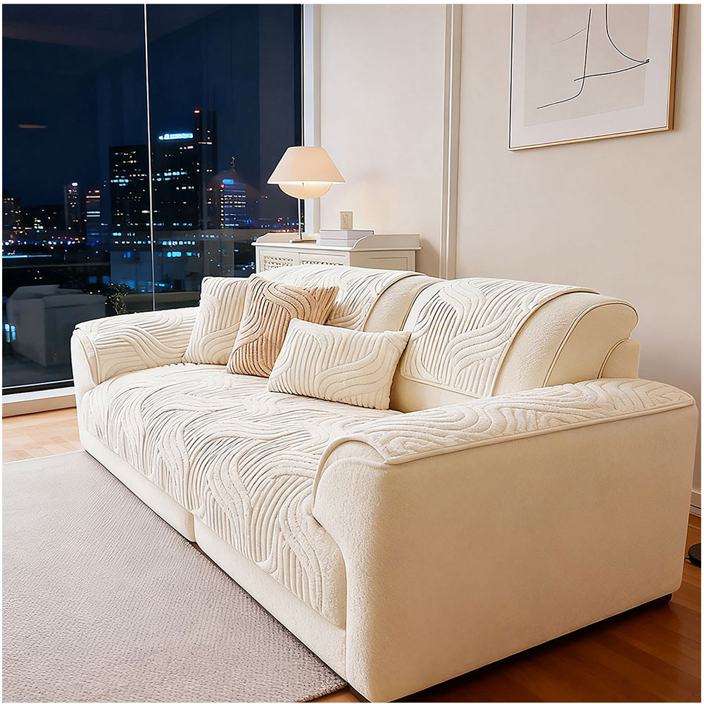 Living and Home Beige Minimalist Wavy Geometric Non-Slip Sofa Mat 160 x 90cm Image 2