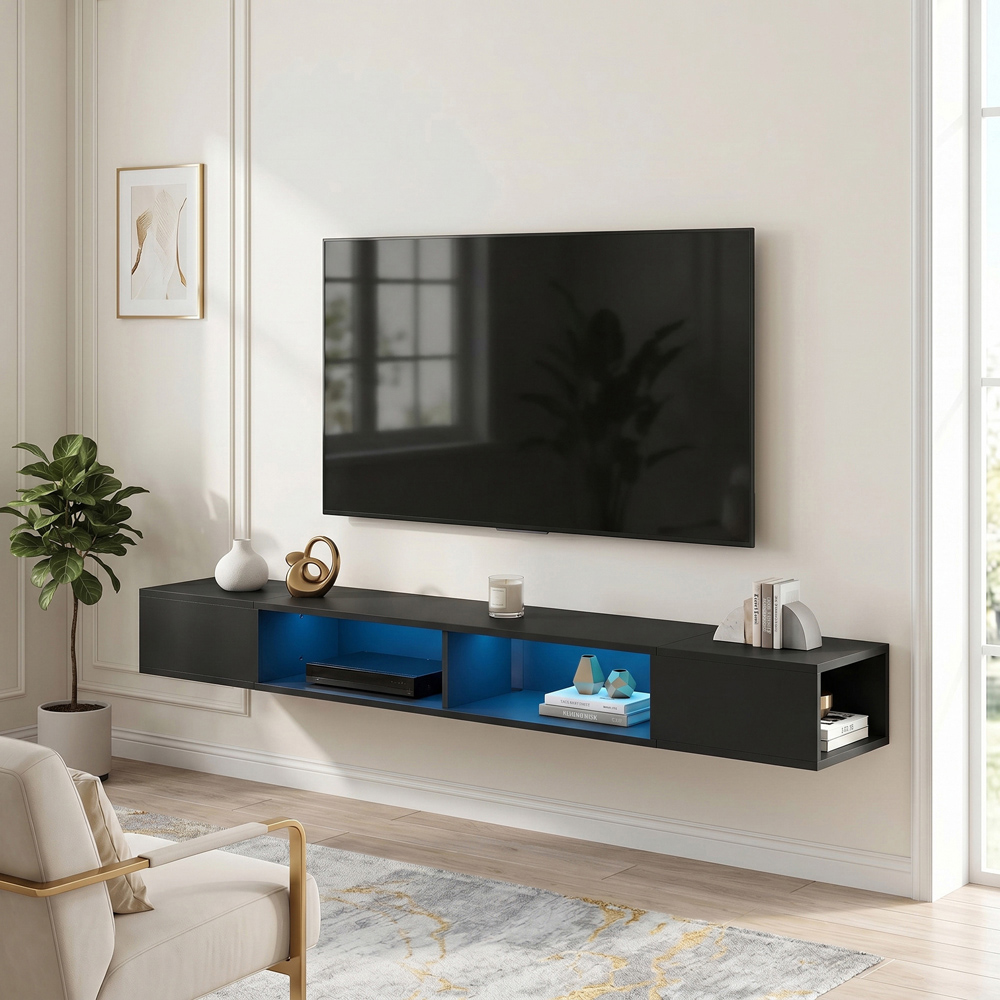 HOMCOM 4 Shelf Black TV Stand with RGB LED Light Image 2