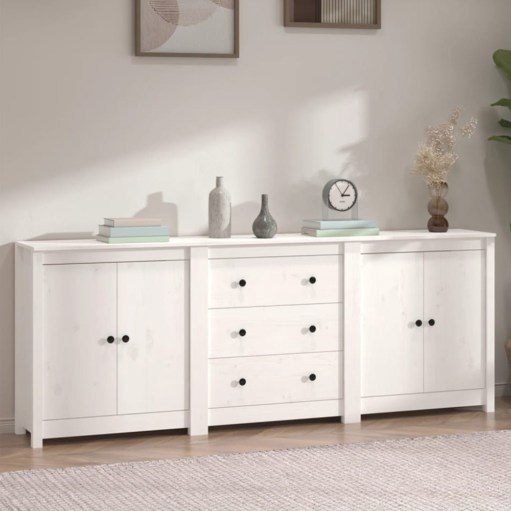 vidaXL White Pine Wood Sideboard Image
