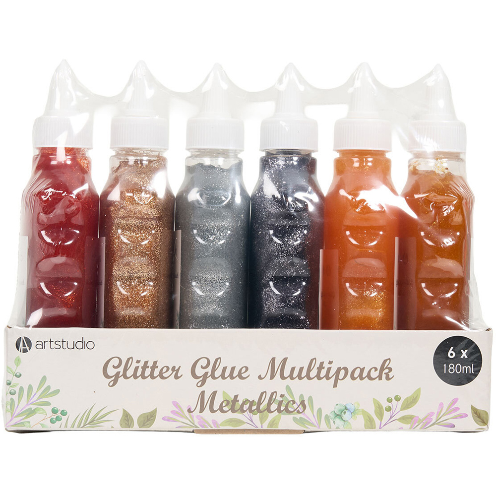 Pack of 6 Multicolour Glitter Glues Metallics Image 3