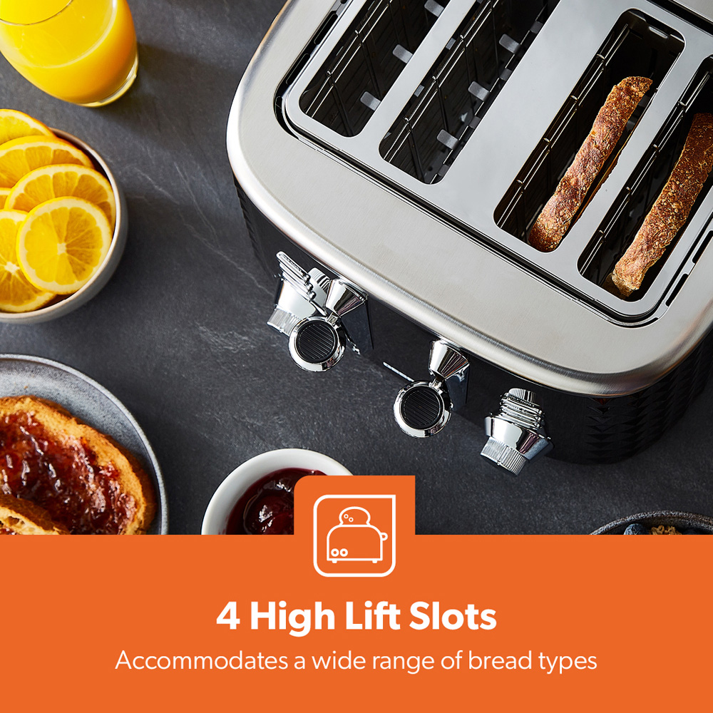 Geepas GBT36552UK-BK Black Argyle 4 Slice Toaster 1750W Image 3