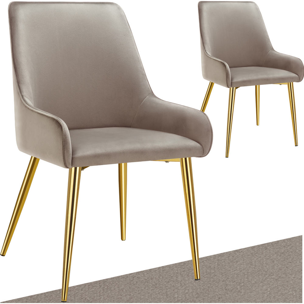 Tectake Avane Set of 2 Taupe Velvet Padded High Backrest Dining Chair Image 2