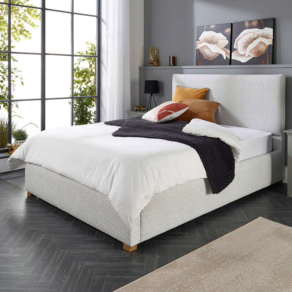 Aspire Single Platinum Boucle Upholstered Garland Ottoman Bed Frame Image 5