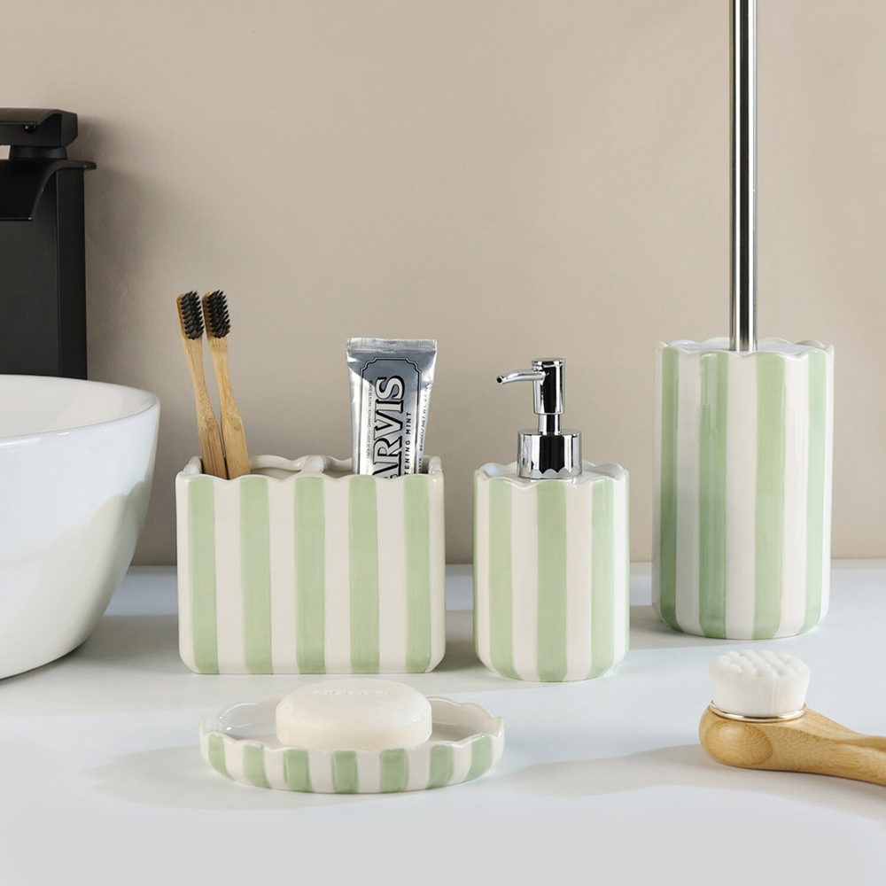 Sage Stripe Soap Dish Image 2