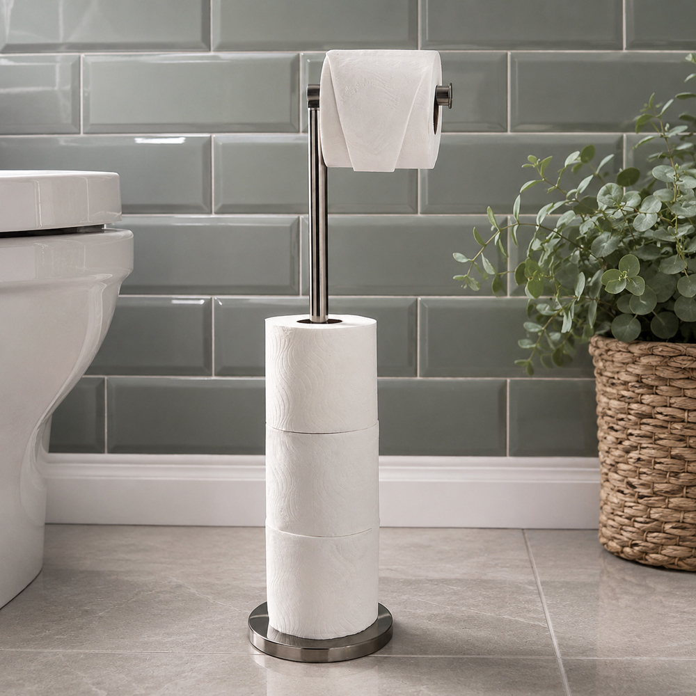 Avilo 2-in-1 Silver Toilet Paper Storage and Holder Image 2