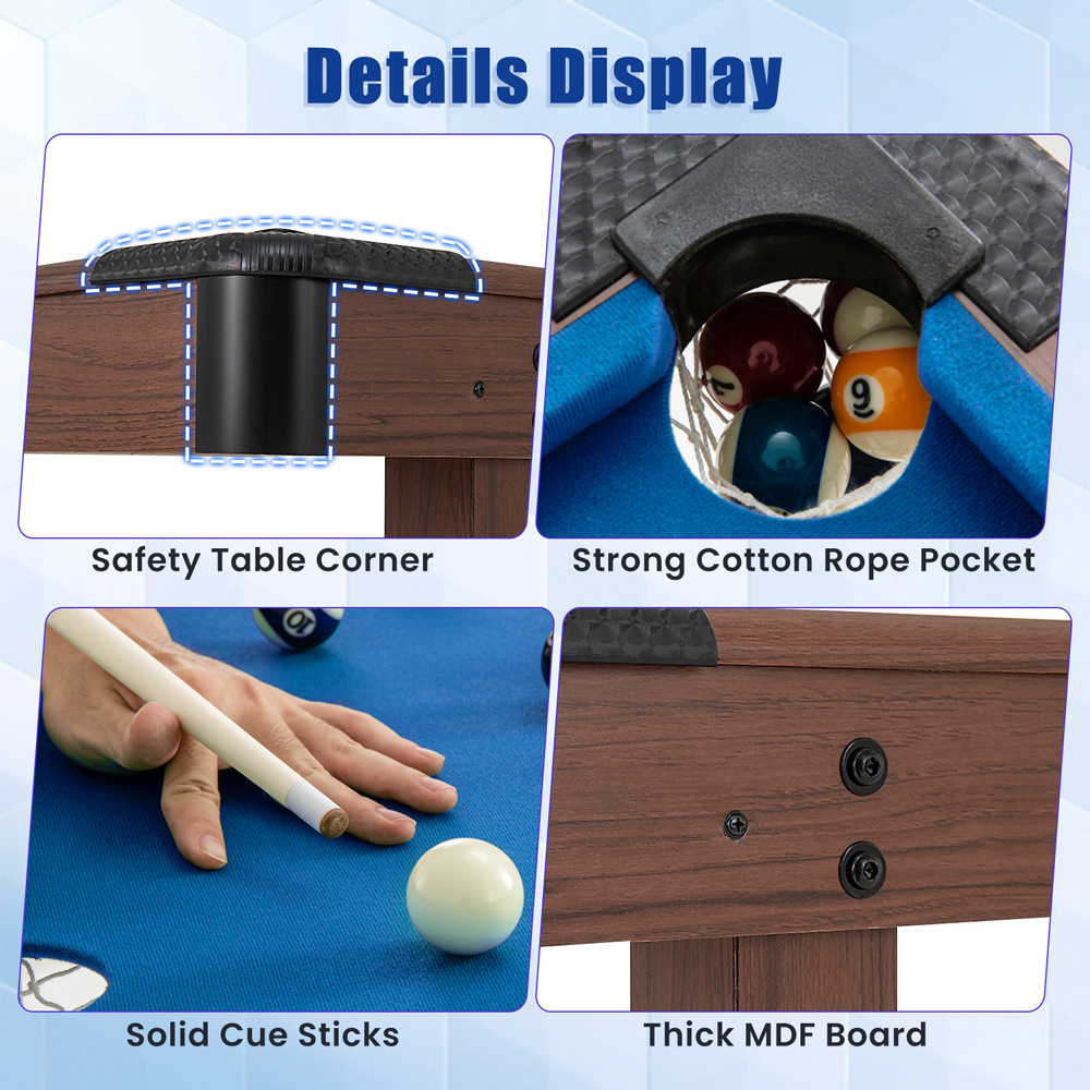 Costway Blue Wooden Pool Table Image 4
