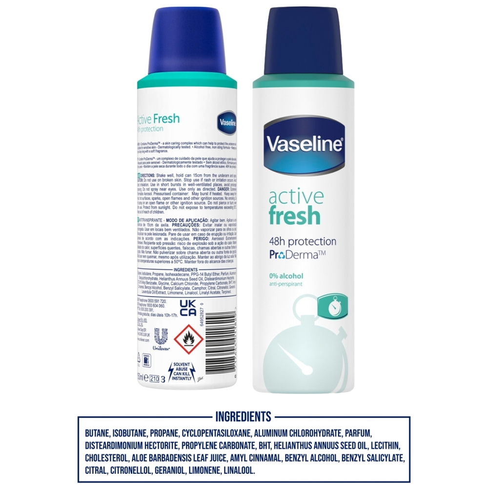 Vaseline ProDerma Active Fresh Skin Protection Anti-Perspirant Deodorant Spray 150ml 6 Pack Image 8