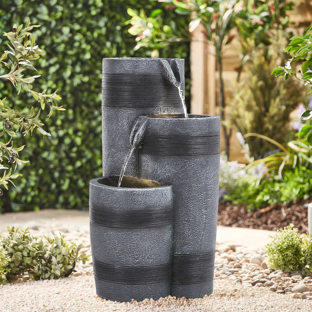 Living and Home LED Outdoor Solar Powered Cylindrical Faux Stone Waterfall Fountain Image 2
