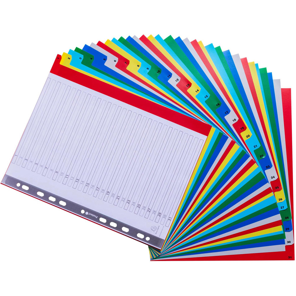Exacompta A4 Maxi Bright Assorted Colour Polypropylene 1-31 Printed Divider 20 Pack Image 5