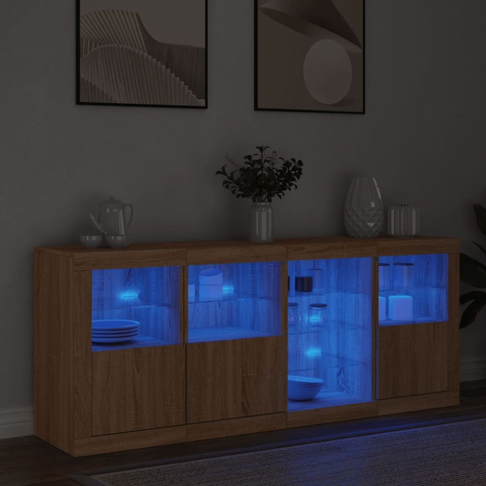 vidaXL 3 Door 4 Shelf Sonoma Oak Sideboard with LED Lights Image 9