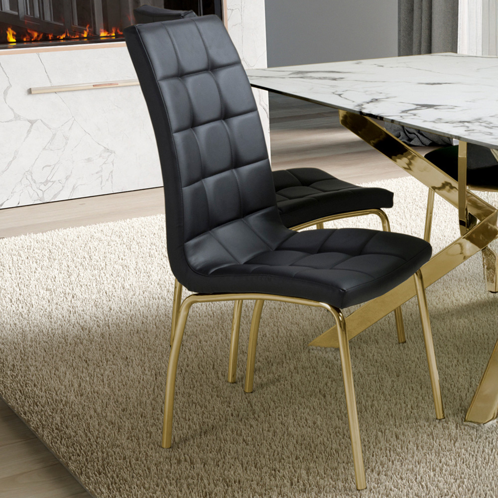 Shankar Jenner Set of 2 Black and Gold Leather Effect Dining Chair Image 1