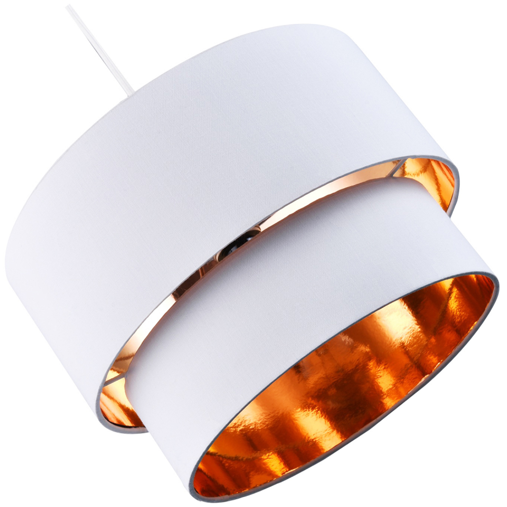 Happy Homewares Bright White Cotton Double Tier Shiny Copper Inner Pendant Shade Image 3