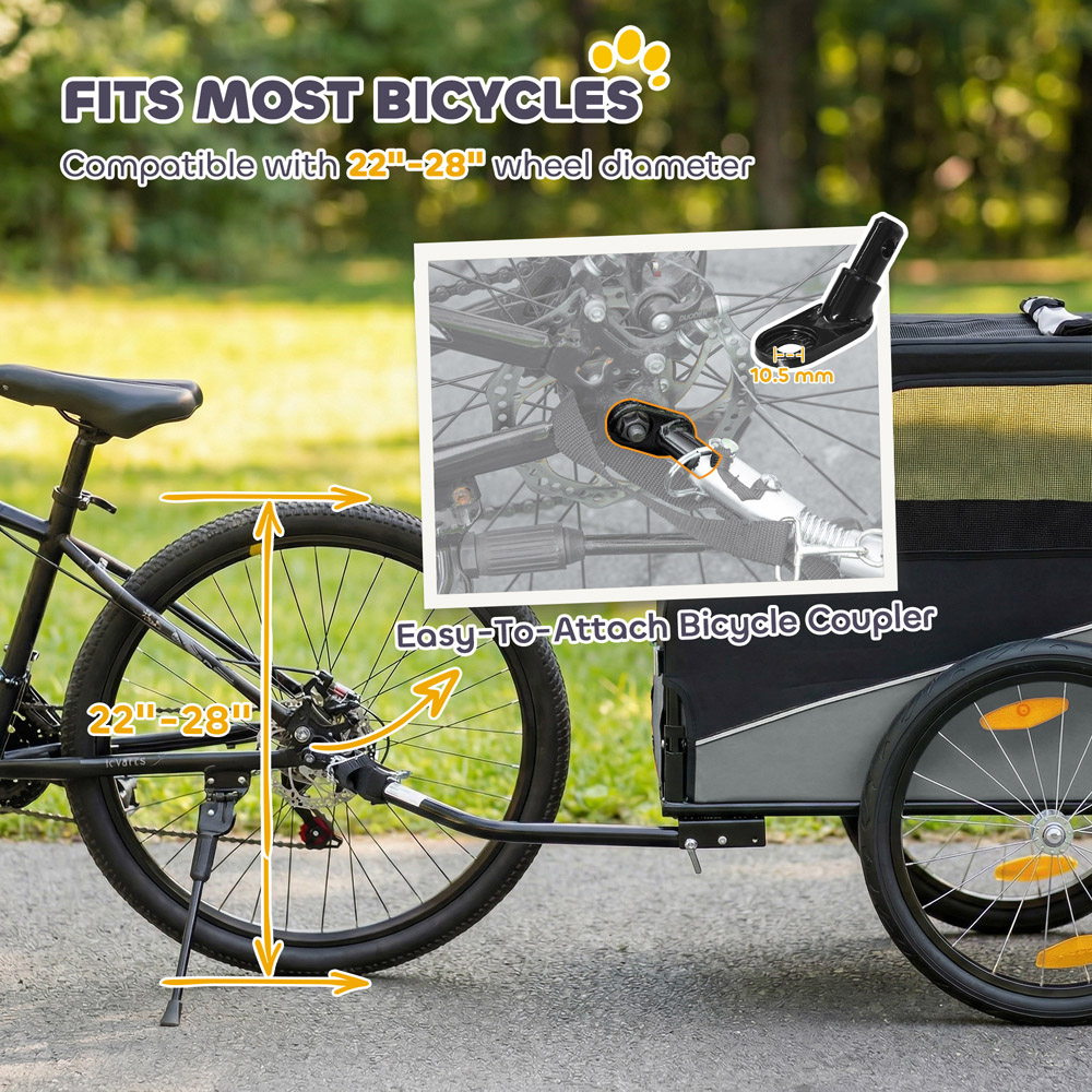 PawHut Grey Small and Medium Dog Bike Trailer with Rubber Wheels Image 3