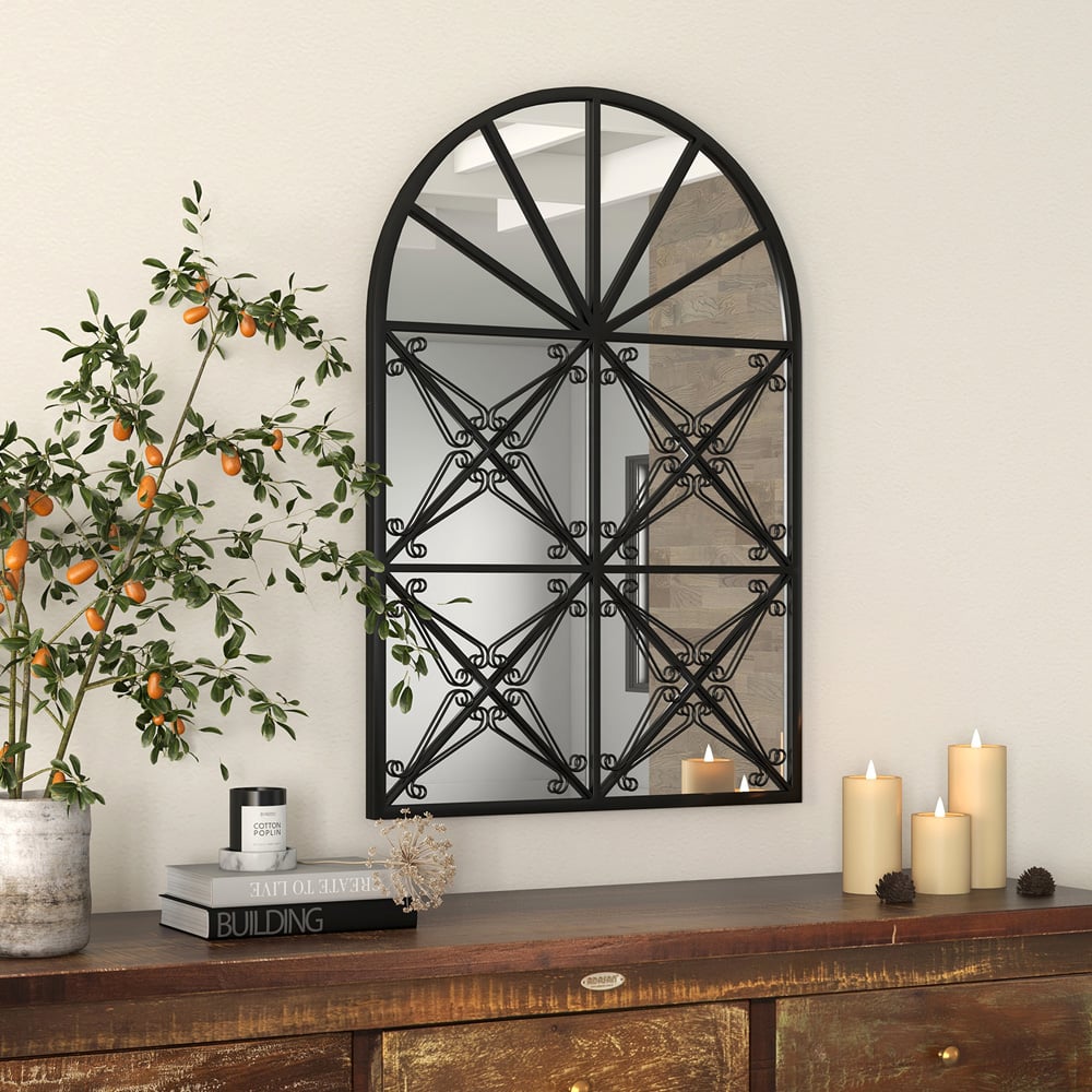 Costway Black Arch Window Wall Mirror 87 x 58cm Image 4