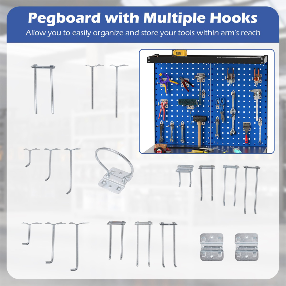 Costway Navy Workbench with Pegboard and Shelves 81 x 41cm Image 7